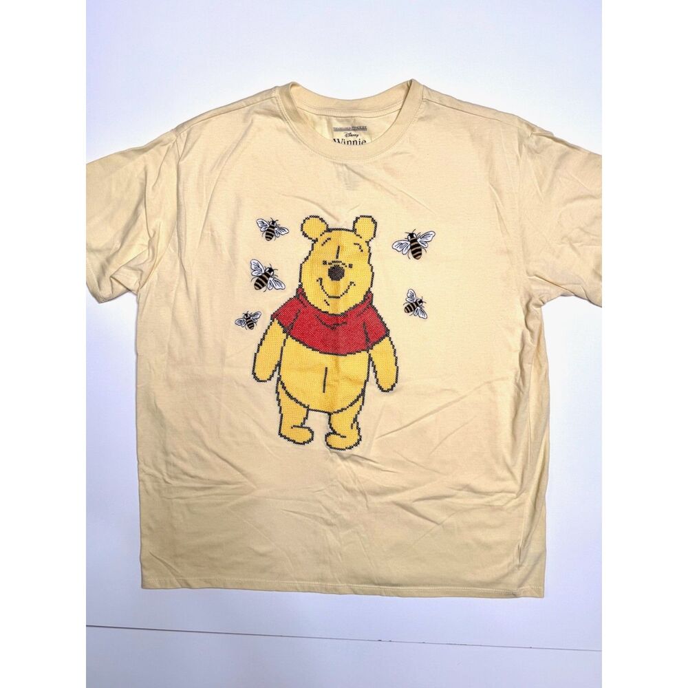 Disney Winnie the Pooh Embroidered Bees Yellow T Shirt XL Cottagecore